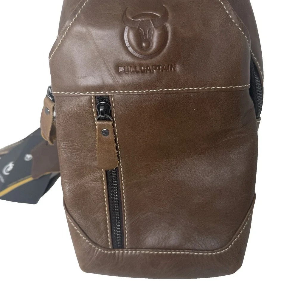 Leather Sling Bag Mens Chest Bag Casual Shoulder Crossbody Bags Travel Hiking...